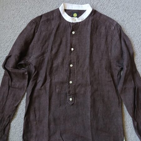 PRETTY GREEN POPOVER GRANDAD SHIRT - BROWN