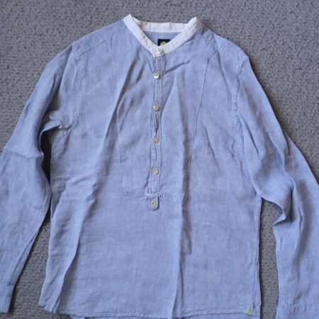 PRETTY GREEN POPOVER GRANDAD SHIRT - BLUE
